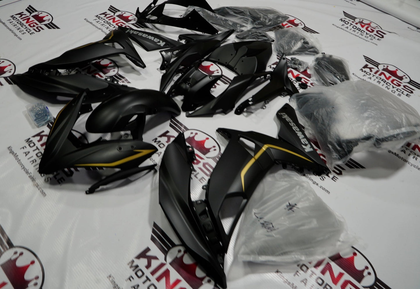 Kawasaki Ninja 650 Fairing Kit (2017-2019) Matte Black, Matte Gold at KingsMotorcycleFairings.com