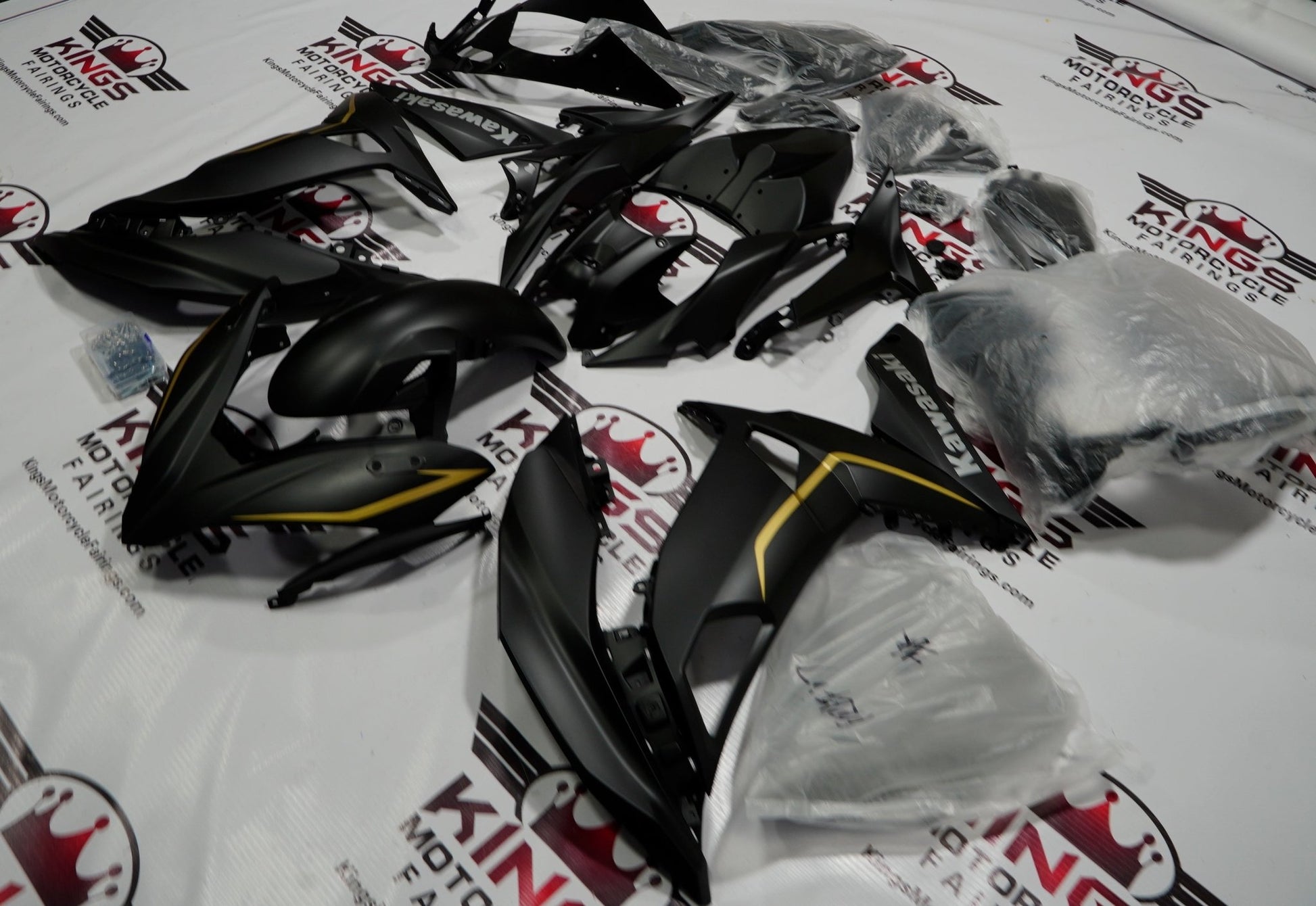 Kawasaki Ninja 650 Fairing Kit (2017-2019) Matte Black, Matte Gold at KingsMotorcycleFairings.com