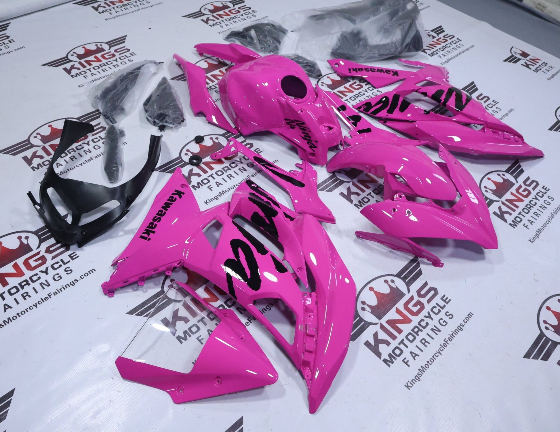 Kawasaki Ninja 650 Fairings (2017-2019) Neon Pink, Black from KingsMotorcycleFairings.com