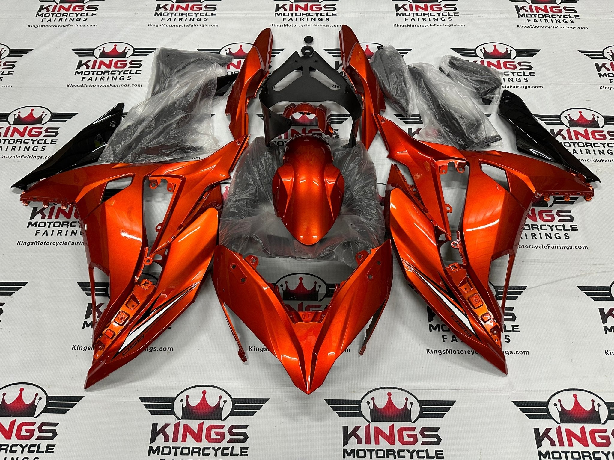 Kawasaki Ninja 650 Fairings (2017-2019) Orange, Black, Stripe at KingsMotorcycleFairings.com