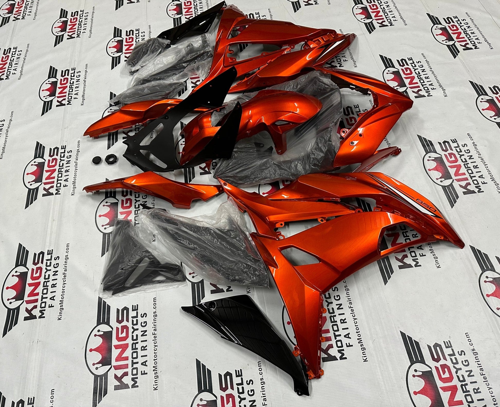 Kawasaki Ninja 650 Fairings (2017-2019) Orange, Black, Stripe from KingsMotorcycleFairings.com