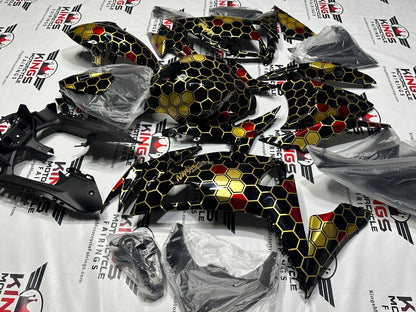 Kawasaki Ninja 650 Fairings (2020-2025) Black, Gold, Red Honeycomb by KingsMotorcycleFairings.com