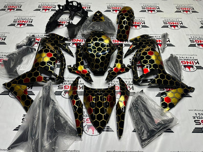 Kawasaki Ninja 650 Fairings (2020-2025) Black, Gold, Red Honeycomb from KingsMotorcycleFairings.com