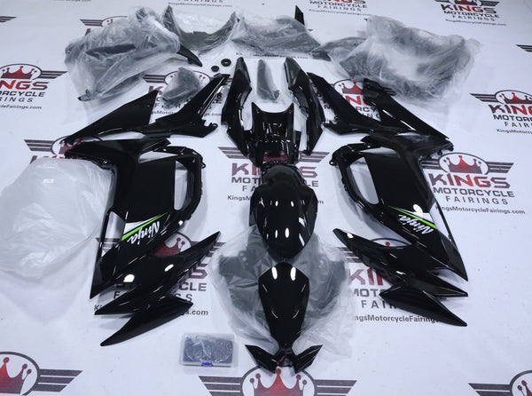 Kawasaki Ninja 650 Fairings (2020-2025) Black, White, Green Stripe at KingsMotorcycleFairings.com