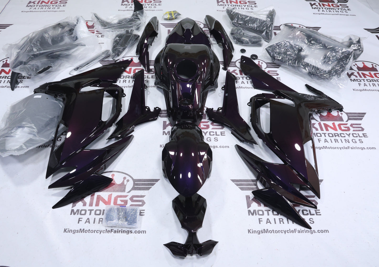 Kawasaki Ninja 650 Fairings (2020-2025) Dark Purple, Orange Chameleon at KingsMotorcycleFairings.com