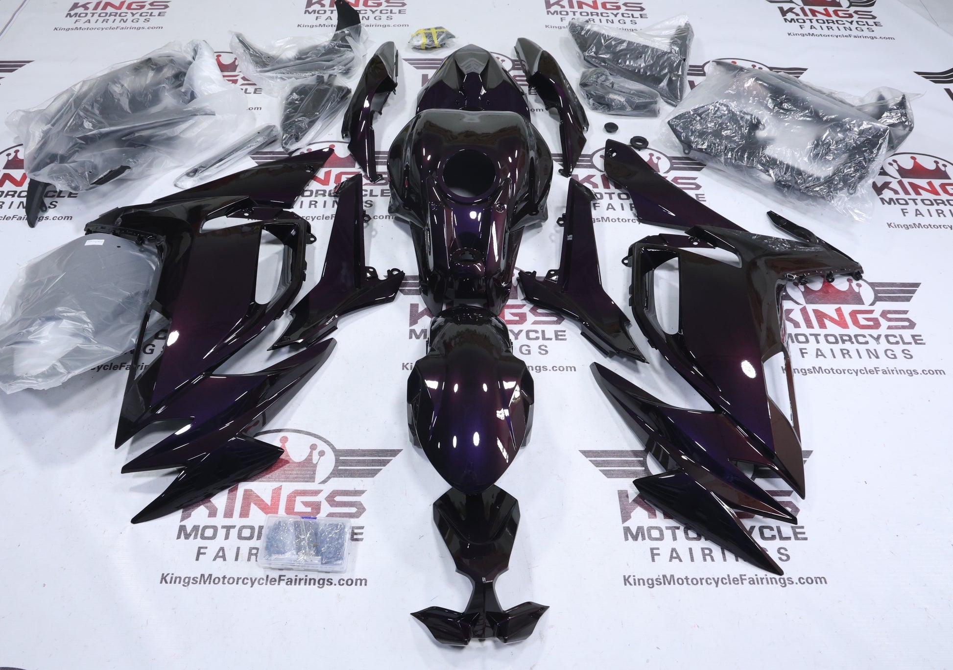 Kawasaki Ninja 650 Fairings (2020-2025) Dark Purple, Orange Chameleon at KingsMotorcycleFairings.com