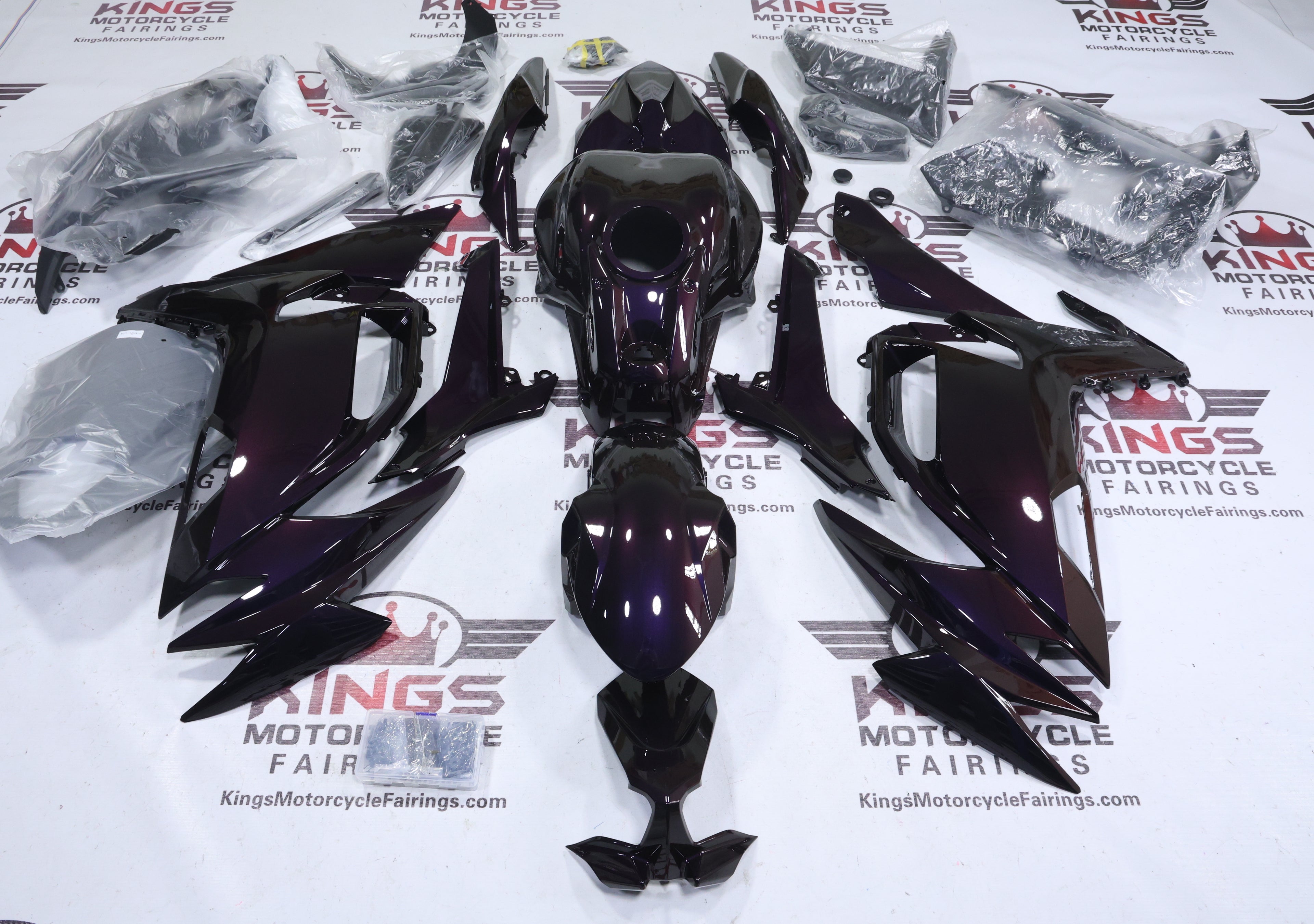Kawasaki Ninja 650 Fairings (2020-2025) Dark Purple, Orange Chameleon at KingsMotorcycleFairings.com