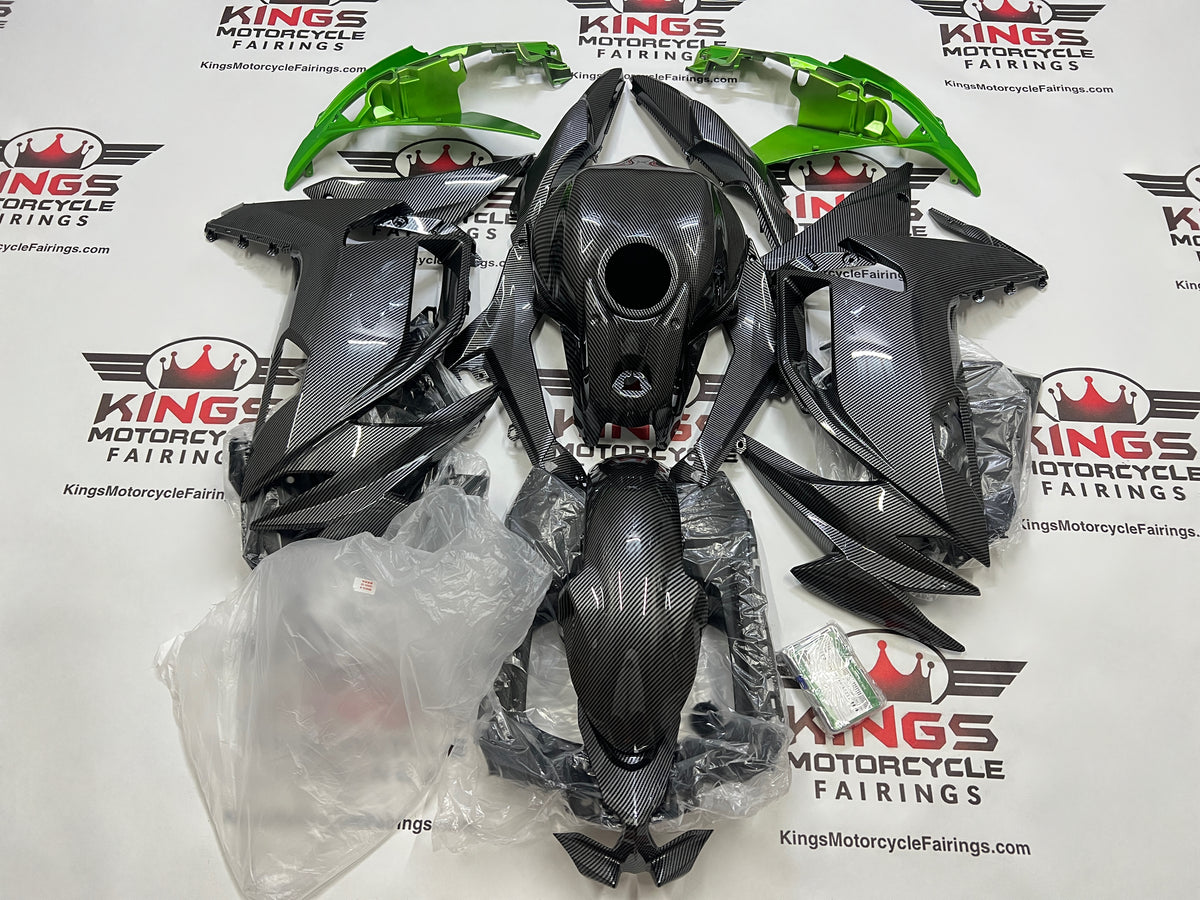 Kawasaki Ninja 650 Fairings (2020-2025) Faux Carbon Fiber, Lime Green at KingsMotorcycleFairings.com