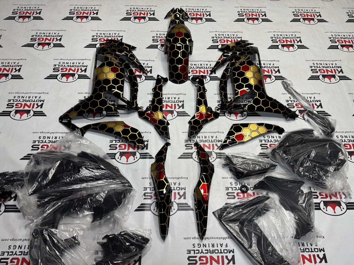 Kawasaki Ninja 650 Fairings (2020-2025) Gold, Black, Red Honeycomb at KingsMotorcycleFairings.com