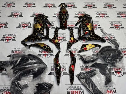 Kawasaki Ninja 650 Fairings (2020-2025) Gold, Black, Red Honeycomb at KingsMotorcycleFairings.com