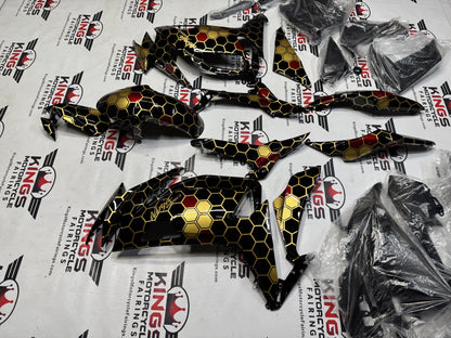 Kawasaki Ninja 650 Fairings (2020-2025) Gold, Black, Red Honeycomb from KingsMotorcycleFairings.com