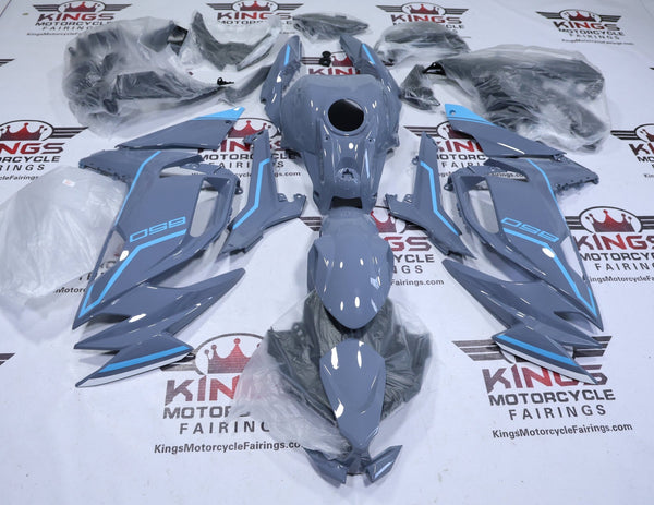 Kawasaki Ninja 650 Fairings (2020-2025) Gray, Blue Stripes at KingsMotorcycleFairings.com