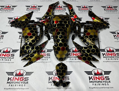 Kawasaki Ninja 650 Fairings (2020-2025) Honeycomb Black, Gold, Red at KingsMotorcycleFairings.com