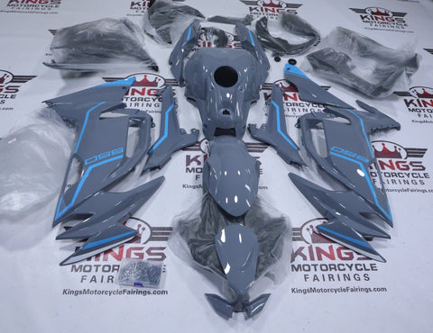 Kawasaki Ninja 650 Fairings (2020-2025) Nardo Gray, Blue Stripes from KingsMotorcycleFairings.com