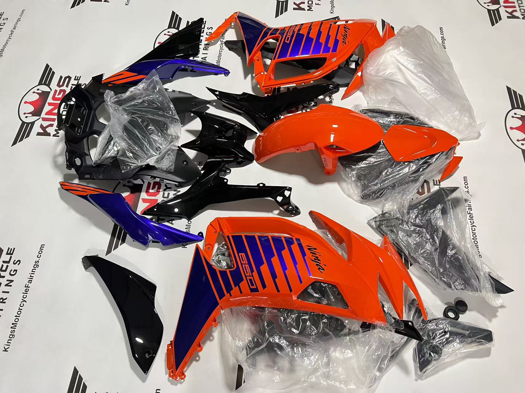 Kawasaki Ninja 650 Fairings (2020-2025) Orange, Purple Stripe from KingsMotorcycleFairings.com