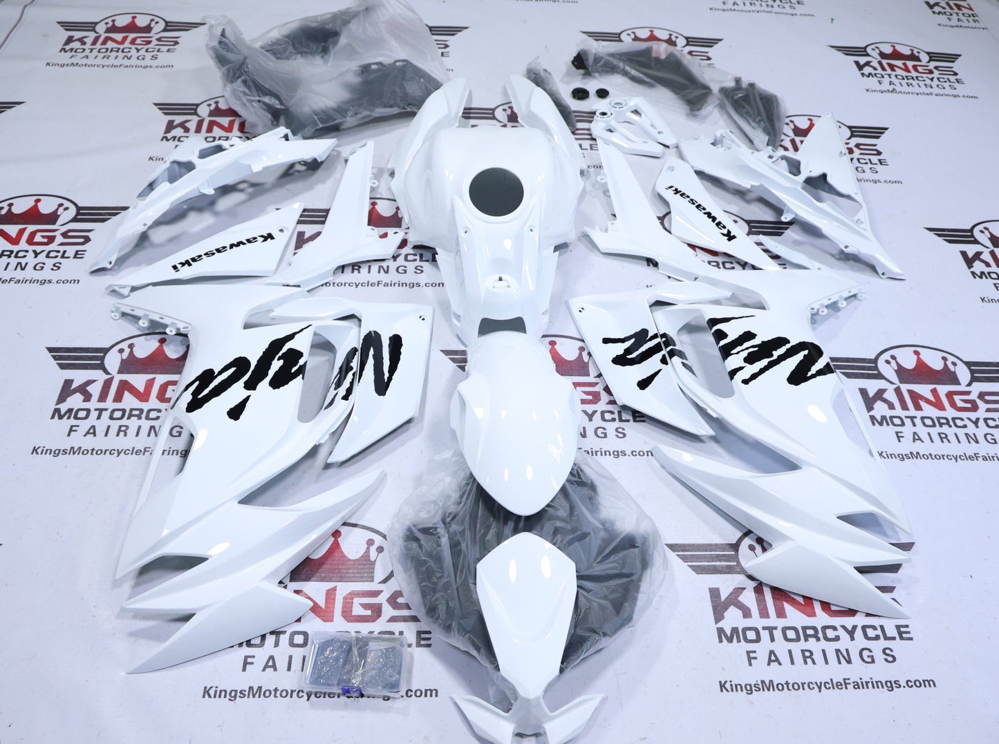 Kawasaki Ninja 650 Fairings (2020-2025) Pearl White, Black from KingsMotorcycleFairings.com