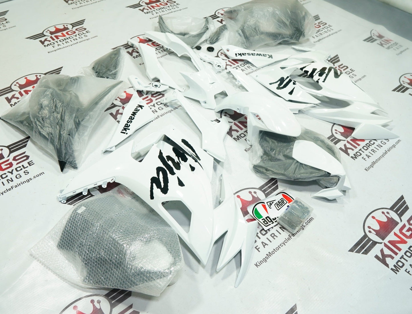 Kawasaki Ninja 650 Fairings (2020-2025) White Gloss, Black at KingsMotorcycleFairings.com