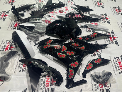 Kawasaki Ninja 650R Fairing kit (2020-2023) Black Rose, White Blossom at KingsMotorcycleFairings.com