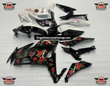 Kawasaki Ninja 650R Fairings (2020-2023) Black Rose, White Blossom at KingsMotorcycleFairings.com