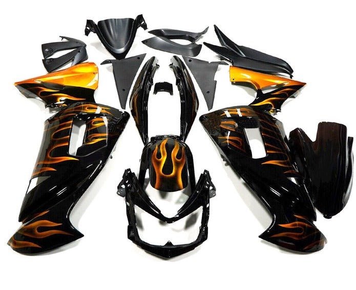 Kawasaki Ninja 650 (2006-2008) Black, Gold Flames from KingsMotorcycleFairings.com