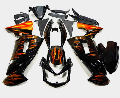 Kawasaki Ninja 650 (2006-2008) Black, Orange Flames from KingsMotorcycleFairings.com