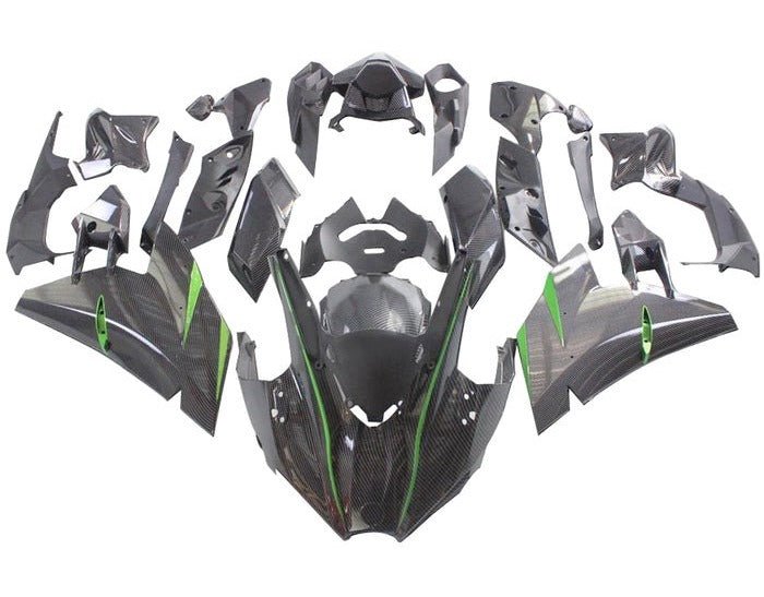 Kawasaki Ninja H2 Fairings (2015-2022) Faux Carbon Fiber, Green at KingsMotorcycleFairings.com