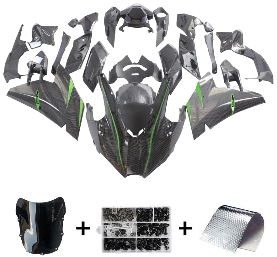 Kawasaki Ninja H2 Fairing kit (2015-2022) Faux Carbon Fiber, Green at KingsMotorcycleFairings.com