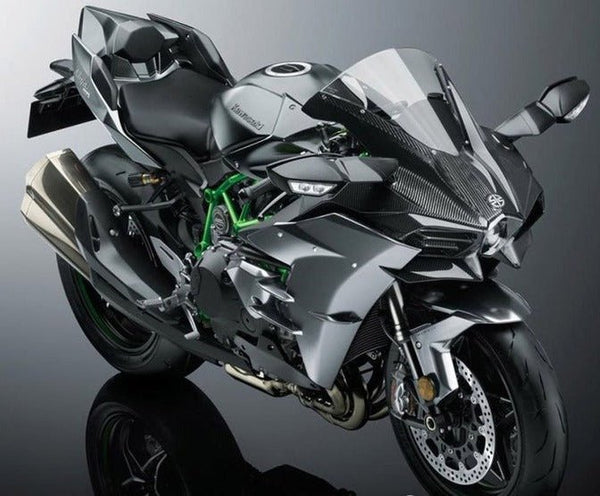 Kawasaki Ninja H2 Fairings (2015-2022) Faux Carbon Fiber, Matte Gray, Matte Black at KingsMotorcycleFairings.com