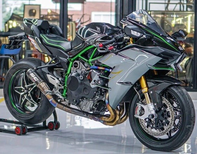 Kawasaki Ninja H2 Fairings (2015-2022) Gray, Black, Green at KingsMotorcycleFairings.com