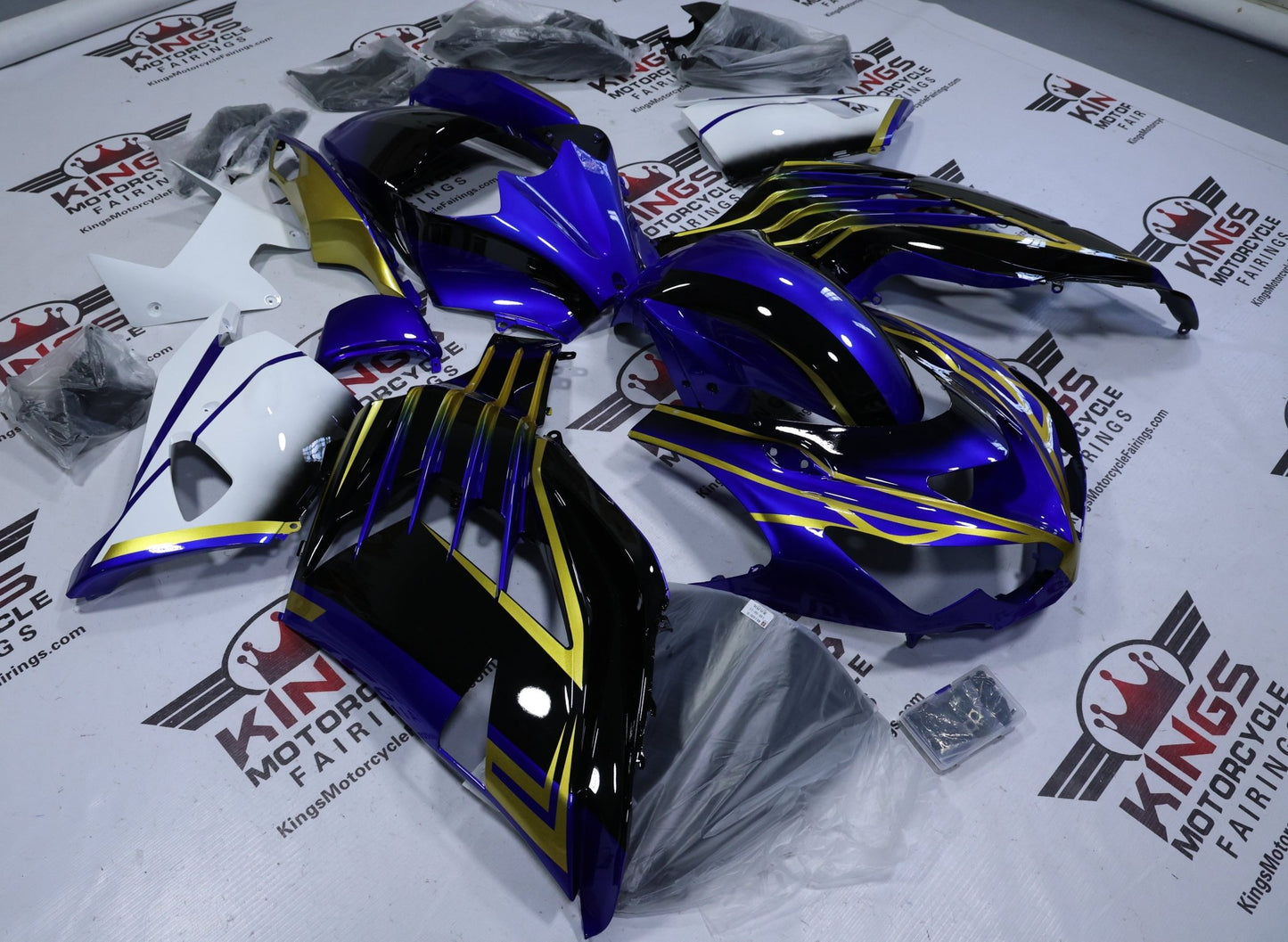 Kawasaki Ninja ZX-14R Fairing Kit (2012-2024) Blue, Black, Gold, White at KingsMotorcycleFairings.com