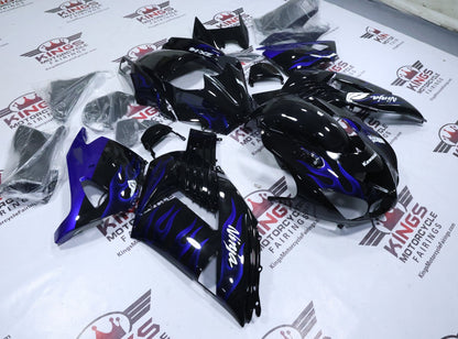 Kawasaki Ninja ZX-14R Fairings (2006-2011) Black, Blue Flames, White at KingsMotorcycleFairings.com