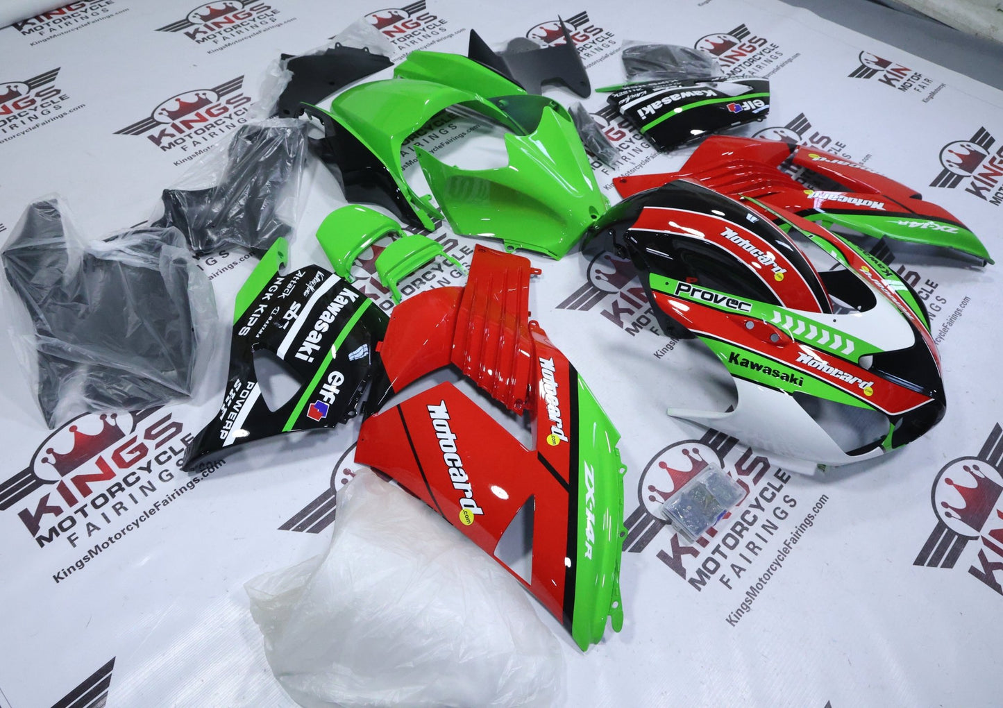 Kawasaki Ninja ZX-14R Fairings (2006-2011) Red, Green Motocard from KingsMotorcycleFairings.com
