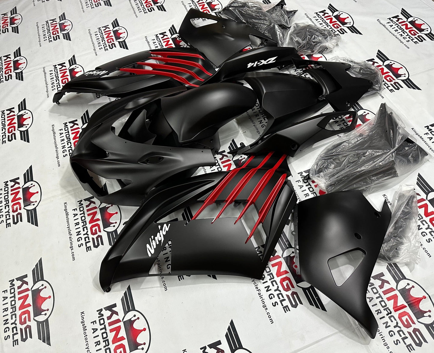 Kawasaki Ninja ZX-14R Fairings (2012-2024) Matte Black, Red, White at KingsMotorcycleFairings.com
