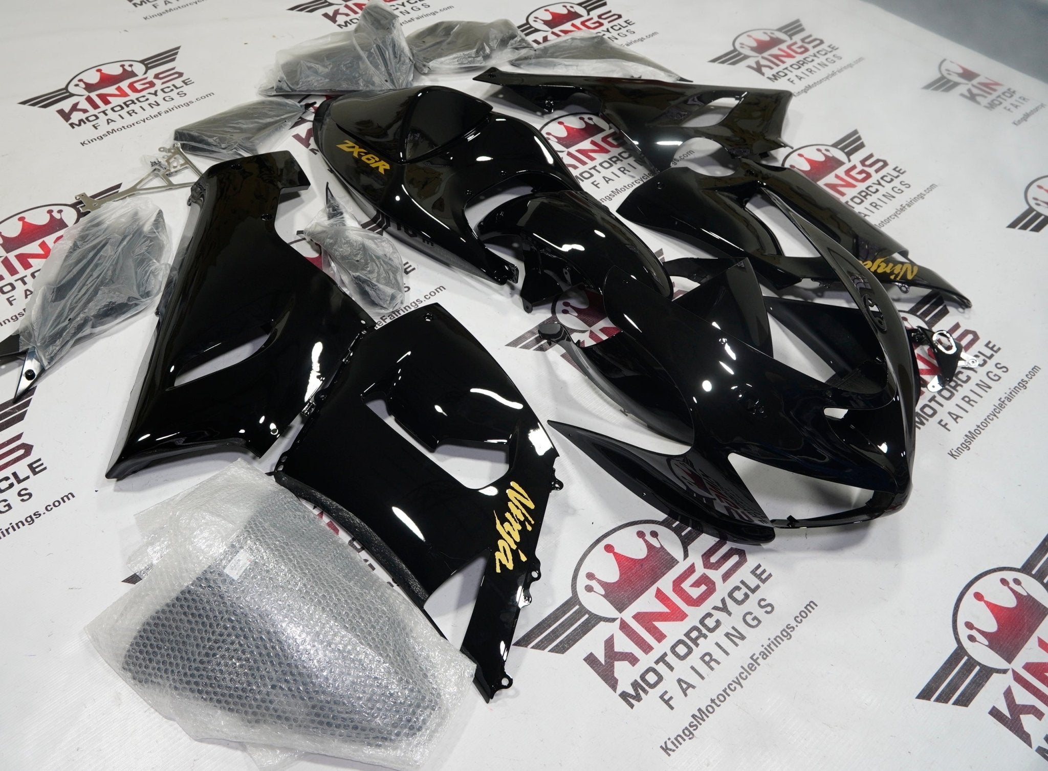Kawasaki Ninja ZX6R 636 Fairings (2005-06) Gloss Black, Gold