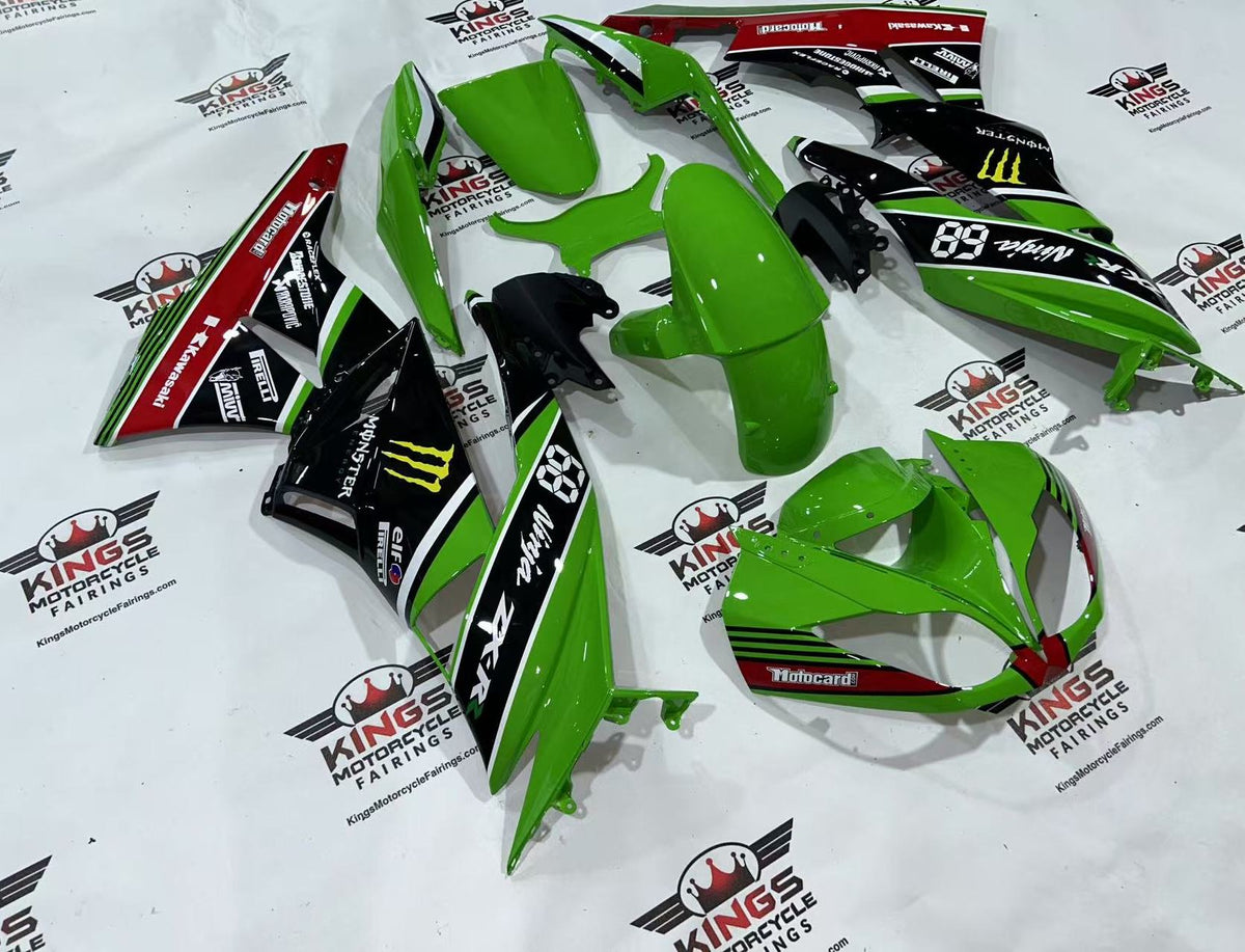 Kawasaki Ninja ZX-6R 636 Fairings (2009-2012) Green, Black, Red Motocard at KingsMotorcycleFairings.com