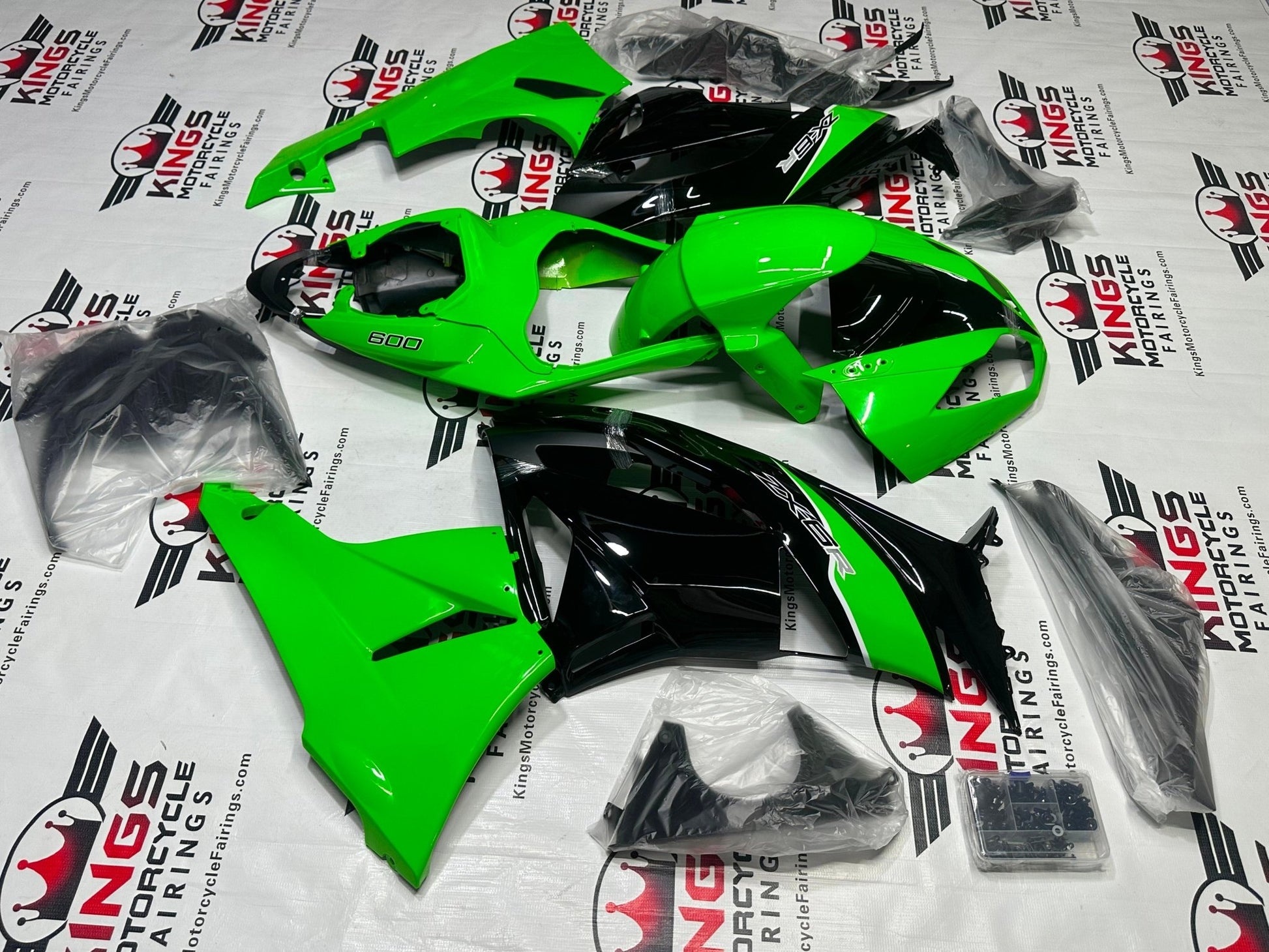 Kawasaki Ninja ZX-6R 636 Fairings (2009-2012) Green, Black, White at KingsMotorcycleFairings.com