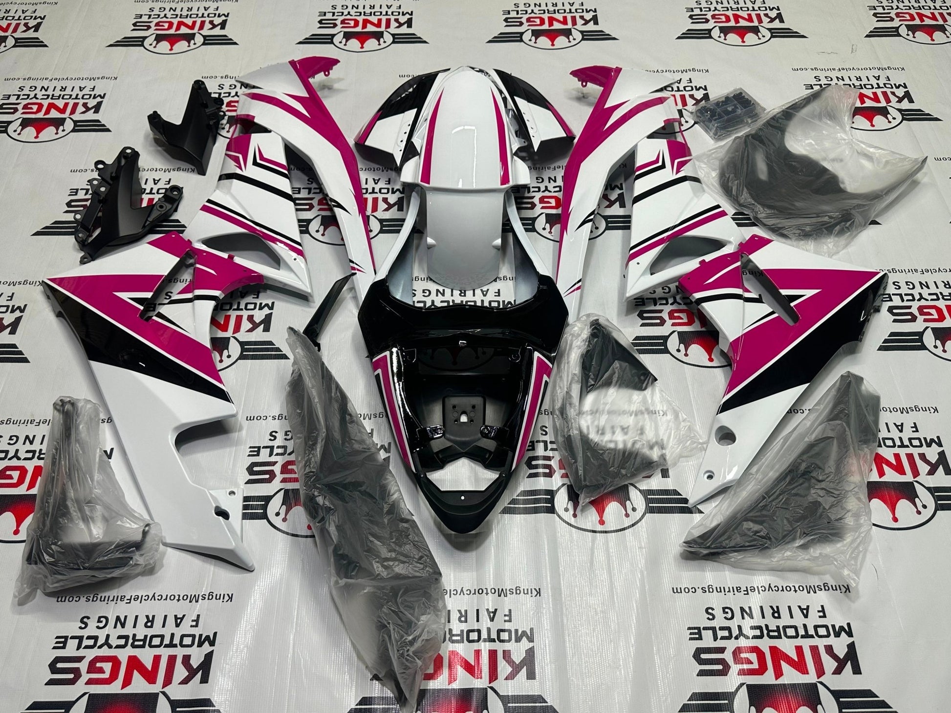 Kawasaki Ninja ZX-6R 636 Fairings (2009-2012) Pink, White, Black at KingsMotorcycleFairings.com