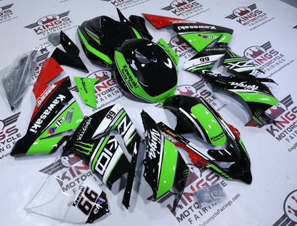 Kawasaki Ninja ZX10R Fairing Kit (2004-2005) Black, Green, Elf 66 at KingsMotorcycleFairings.com