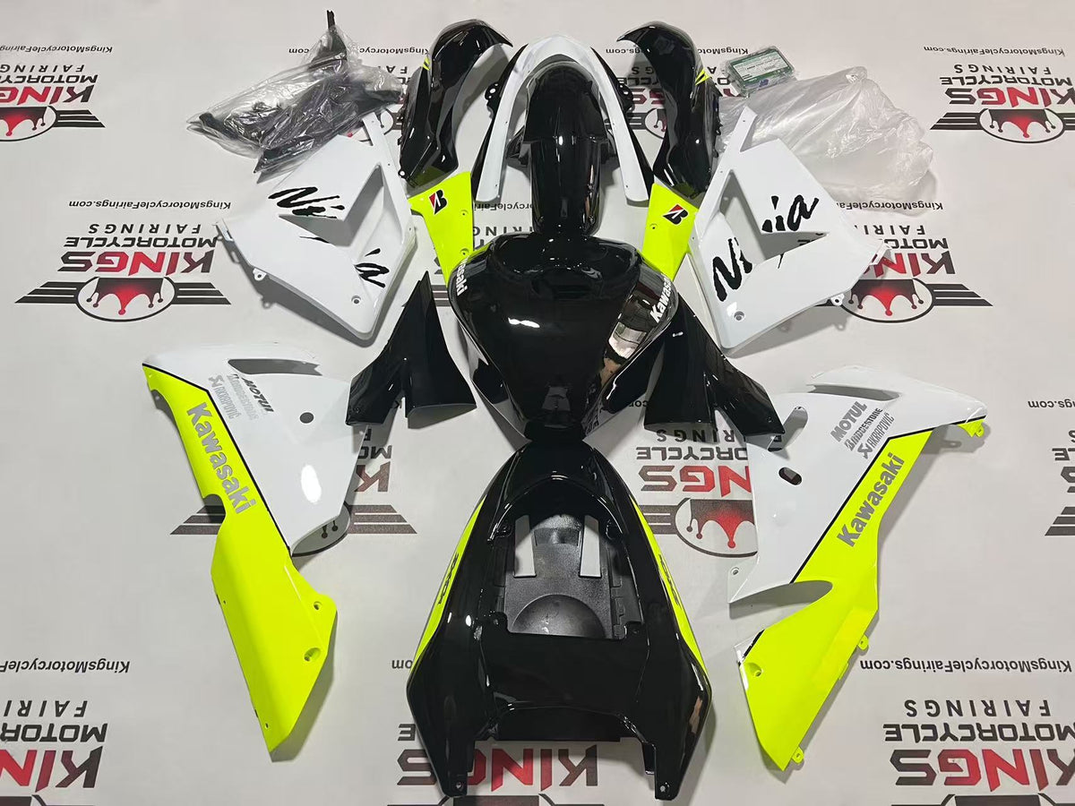 Kawasaki Ninja ZX10R Fairings (2004-2005) Black, White, Neon Yellow at KingsMotorcycleFairings.com