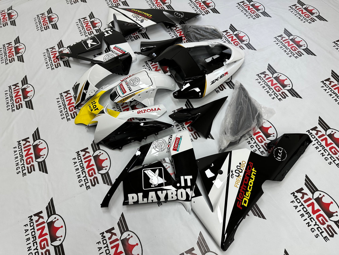 Kawasaki Ninja ZX10R Fairings (2004-2005) Playboy Black, White, Yellow at KingsMotorcycleFairings.com