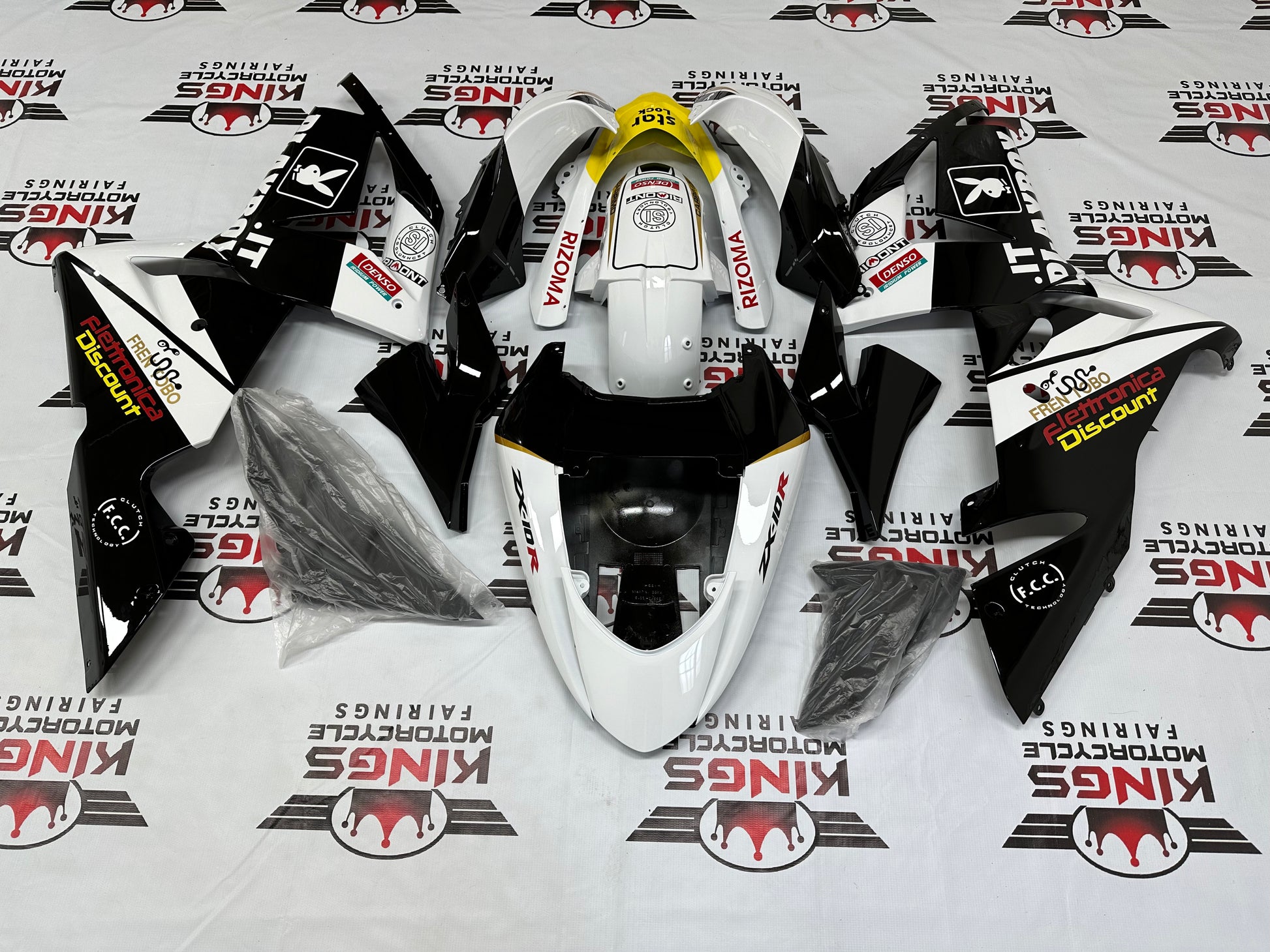Kawasaki Ninja ZX10R Fairings (2004-2005) Playboy Black, White, Yellow from KingsMotorcycleFairings.com