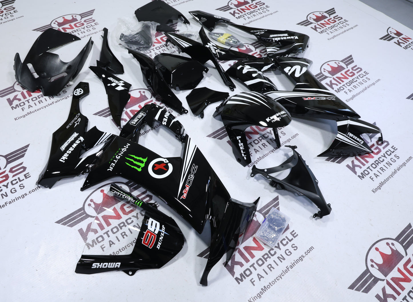 Kawasaki Ninja ZX10R Fairings (2008-2010) Black, White Stripe KRT at KingsMotorcycleFairings.com
