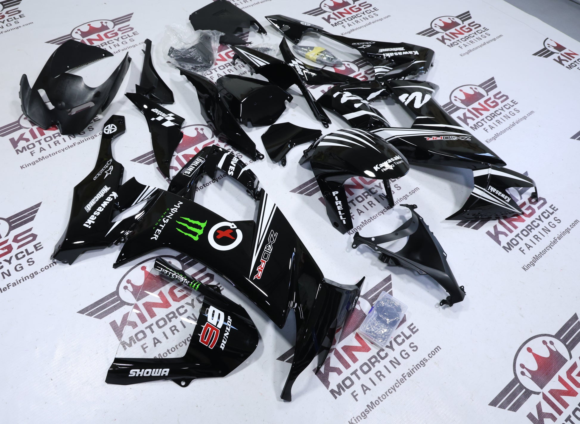 Kawasaki Ninja ZX10R Fairings (2008-2010) Black, White Stripe KRT at KingsMotorcycleFairings.com
