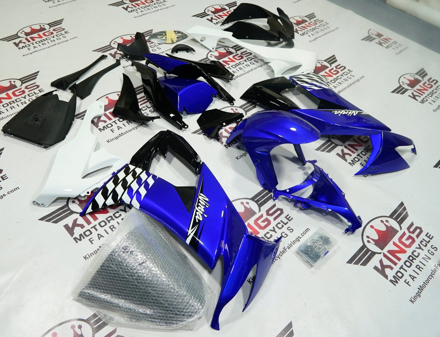 Kawasaki Ninja ZX10R Fairings (2008-2010) Blue, White, Black from KingsMotorcycleFairings.com