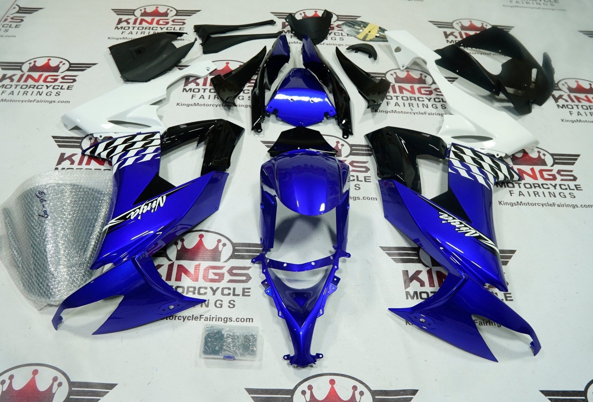 Kawasaki Ninja ZX-10R Fairings (2008-2010) Blue, White, Black by KingsMotorcycleFairings.com