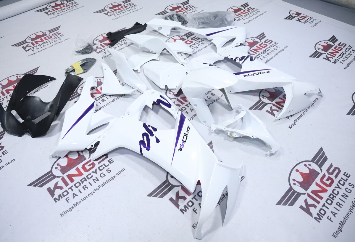 Kawasaki Ninja ZX10R Fairings (2008-2010) White, Purple Stripe at KingsMotorcycleFairings.com