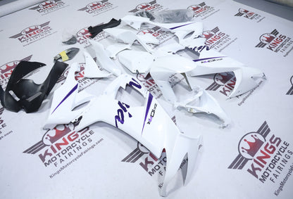 Kawasaki Ninja ZX10R Fairings (2008-2010) White, Purple Stripe at KingsMotorcycleFairings.com