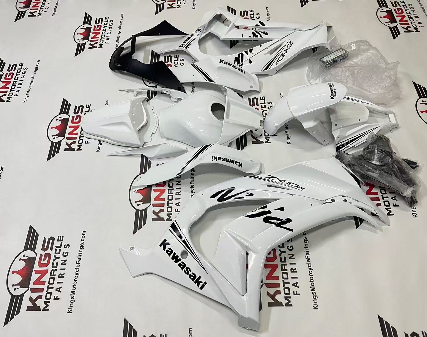Kawasaki Ninja ZX10R Fairings (2011-2015) White, Black KRT from KingsMotorcycleFairings.com