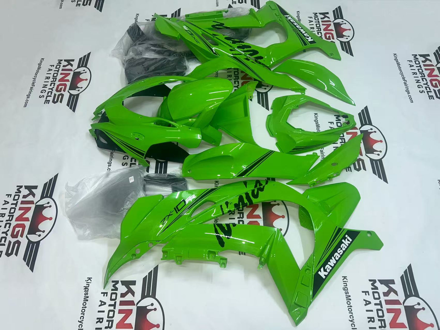 Kawasaki Ninja ZX10R Fairings (2016-2020) Gloss Green, Black, White from KingsMotorcycleFairings.com