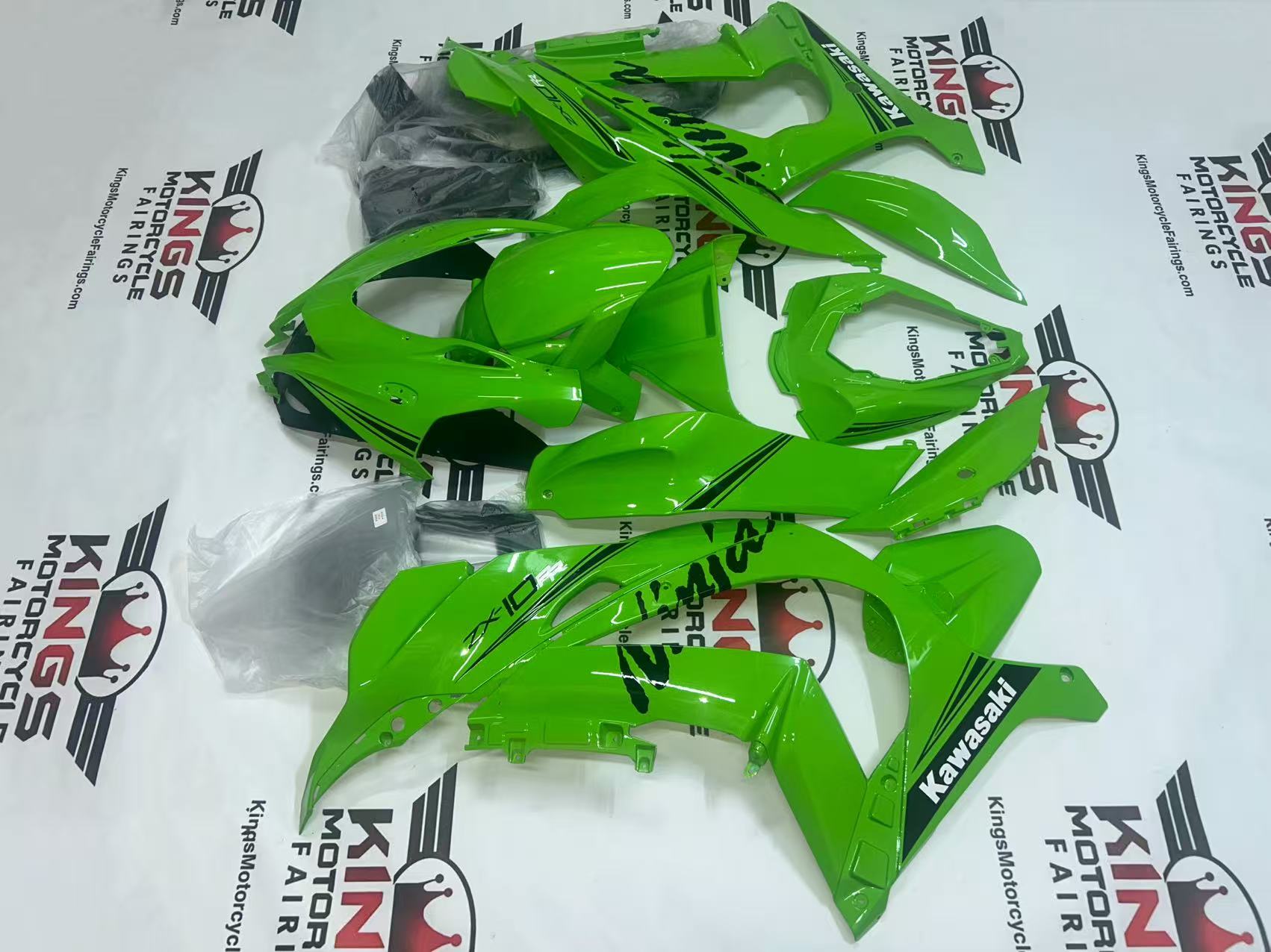 Kawasaki Ninja ZX10R Fairings (2016-2020) Gloss Green, Black, White from KingsMotorcycleFairings.com